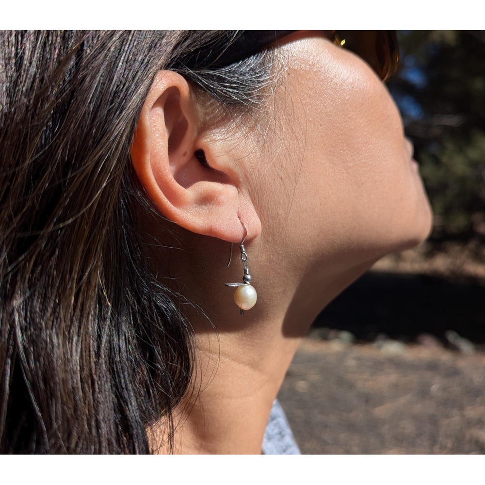 Handcrafted Navajo Native‎ Amercian Handmade Freshwater Pearls Dangle Earrings** - Picture 4 of 11